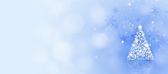 bright christmas tree blue banner