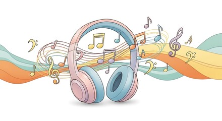 Realistic Cozy Music Scene with Headphones and Relaxation Vibes
