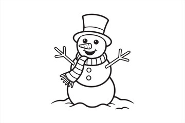 Happy snowman line art for Christmas and winter holiday design