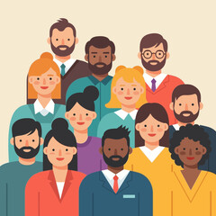Flat Vector SVG Illustration of Diverse People Group with Bright Colors Modern Minimalist Style