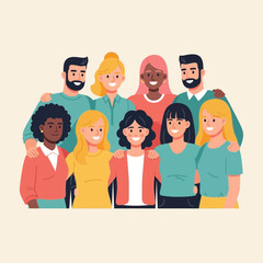 Illustration of Diverse Group of People Vector SVG Flat Design with Bright Colors and Symmetrical Composition