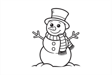 Cheerful winter snowman drawing with scarf and hat vector concept