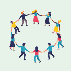 Vector SVG Illustration of People Holding Hands in Circle in Modern Flat Style with Bright Colors for Social Unity and Community Themes
