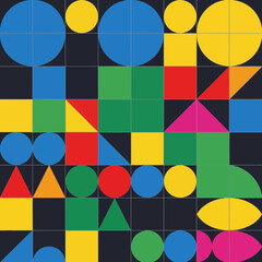 Vector Minimalist Geometric SVG Illustration with Colorful Circles Squares and Triangles in Flat Design Style