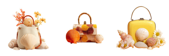 Set of Conch shell resembling a pilgrim hat on transparent png background. Ai generated