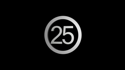 Obraz premium Silver Number 25 Inside a Circular Frame on a Black Background twenty five numeral