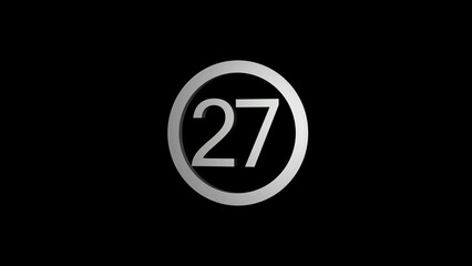 Silver Number 27 Inside a Circular Frame on a Black Background twenty seven numeral