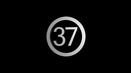 Silver Number 37 Inside a Circular Frame on a Black Background thirty seven numeral
