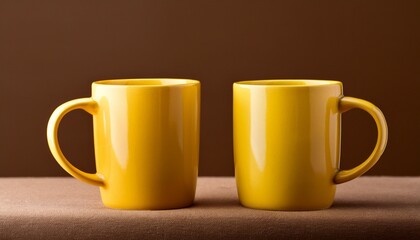 Promotion Two Yellow Mugs On Brown Background