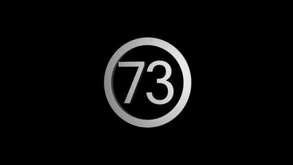 Silver Number 73 Inside a Circular Frame on a Black Background seventy-three numeral