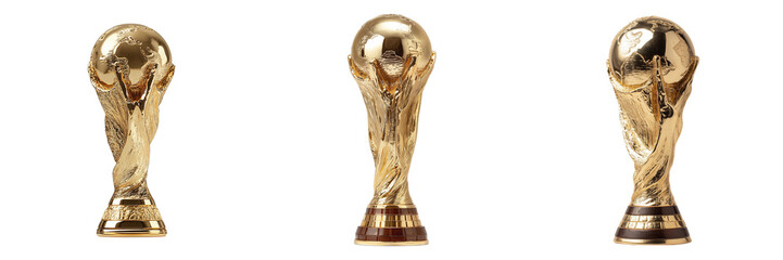 Set of The iconic football world championship trophy in solid gold on transparent png background. Ai generated