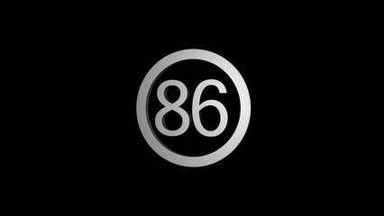 Naklejka premium Silver Number 86 Inside a Circle on a Black Background numeral digit