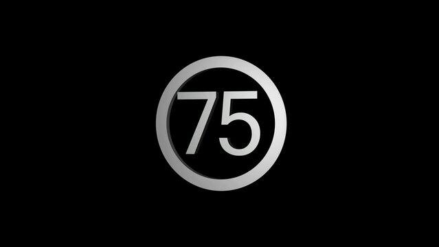 Silver Number 75 Inside a Circular Frame on a Black Background seventy-five numeral