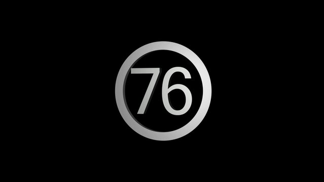 Silver Number 76 Inside a Circular Frame on a Black Background seventy-six numeral