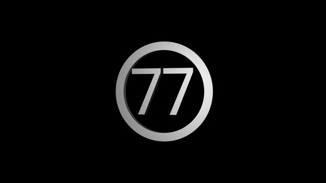 Silver Number 77 Inside a Circular Border on a Black Background seventy seven numeral