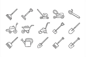 Modern outline illustration pack of garden and landscape tools for design use