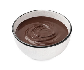 Melted chocolate in bowl isolated on white