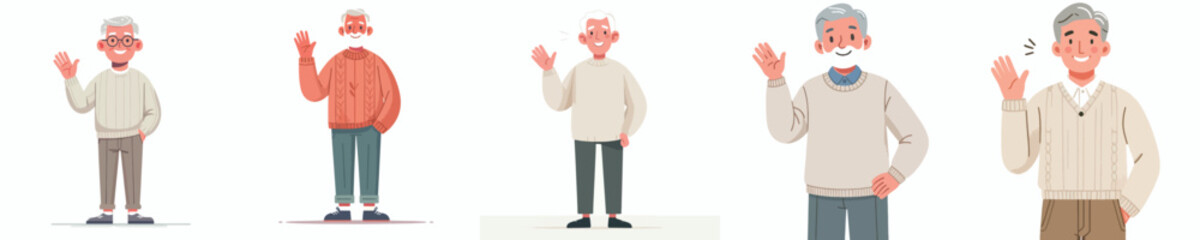 vector of a grandfather waving hand saying hello