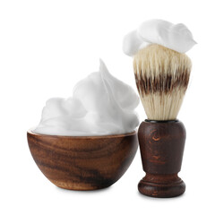 Shaving foam and brush isolated on white. Barber's tools