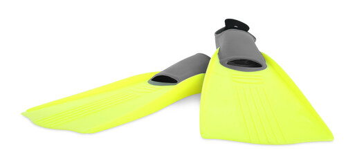 Pair of bright flippers isolated on white. Swimming accessory © New Africa