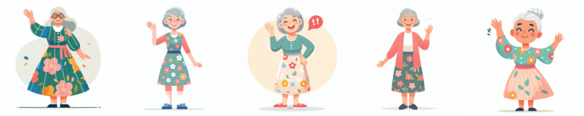 vector of a grandmother waving hand saying hello