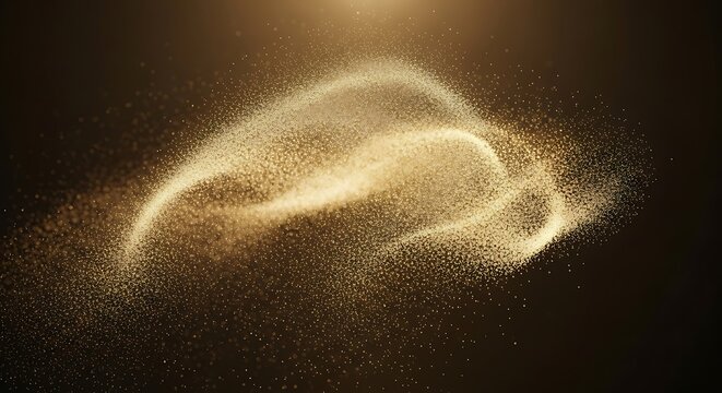 Golden fractal cloud design with particles suspended in a dark space - Powered by Adobe