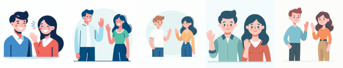 vector half body man and woman gesture say hello