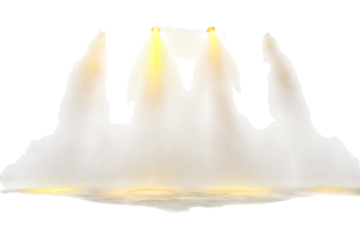 Golden Spotlights Shining Through Smoke on Stage with Transparent Background