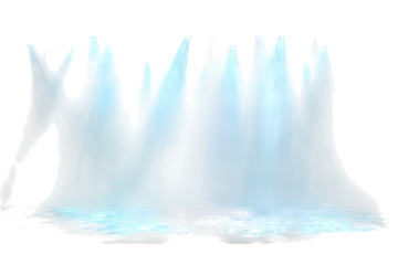Mystical Blue Light Rays Shining Over Reflective Water Surface on Transparent Background