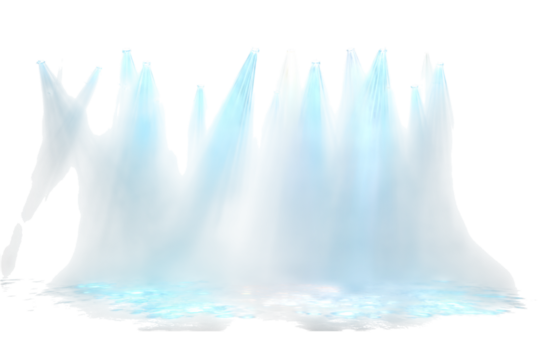 Mystical Blue Light Rays Shining Over Reflective Water Surface on Transparent Background