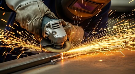 Metalworker expertly grinds steel in a secure industrial environment
