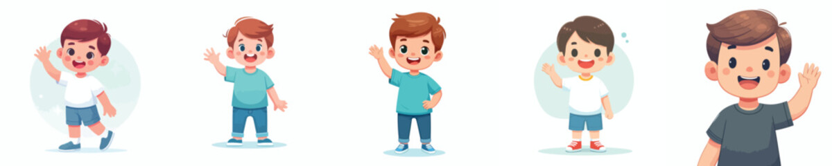 vector of a little boy waving hand saying hello