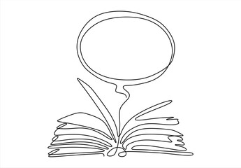 Open Book with Speech Bubble - Continuous Line Art Concept. line icon-continuous line drawing. Editable stroke.