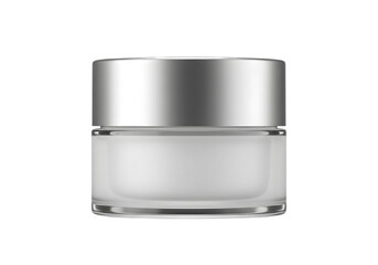 Elegant frosted beauty cream jar with a shiny silver lid, perfect for cosmetic product presentation