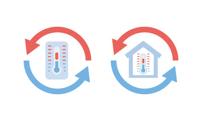 家の空調管理と温度計のアイコン