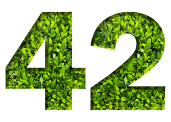 number 42 from green leaves  isolated on transparent background. suitable for birthday, anniversary and memorial day templates.
