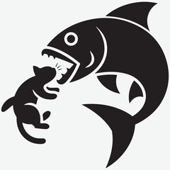 Fototapeta premium A black silhouette of a cat being chased by a large fish