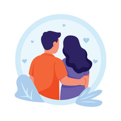 Romantic couple walking with love, flat vector illustration