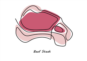 Minimalist Line Art Beef Steak Illustration. line icon-continuous line drawing. Editable stroke.