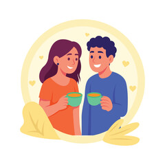 Romantic couple enjoying coffee and warm conversation, flat illustration