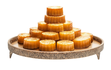 Artistic food arrangement featuring stacked mooncakes in elegant spiral formation celebrating festive heritage isolated on white background PNG
