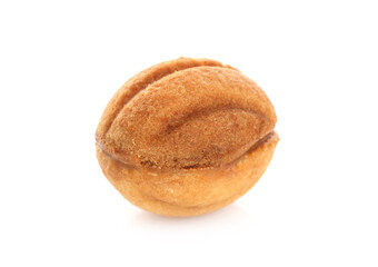 Delicious nut shaped cookie with boiled condensed milk isolated on white
