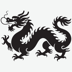 Black Silhouette of a Traditional Chinese Dragon on a White Background