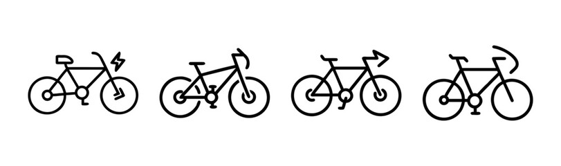 Fototapeta premium Various bicycle types line icons set vector