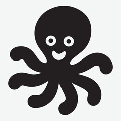 Cute Black Octopus Character with Big Eyes and Smiling Mouth