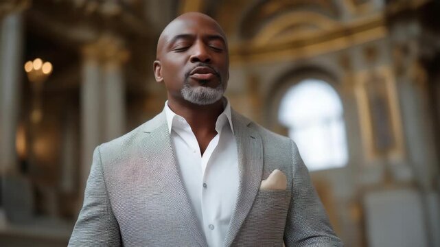 Charity founder accepting humanitarian award in elegant hall, emotion of compassion and fulfillment, symbolizing empathy, social impact, and recognition of altruism in public service excellence.