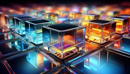 crystalline glass cubes creating prismatic reflections in sophisticated grid formation