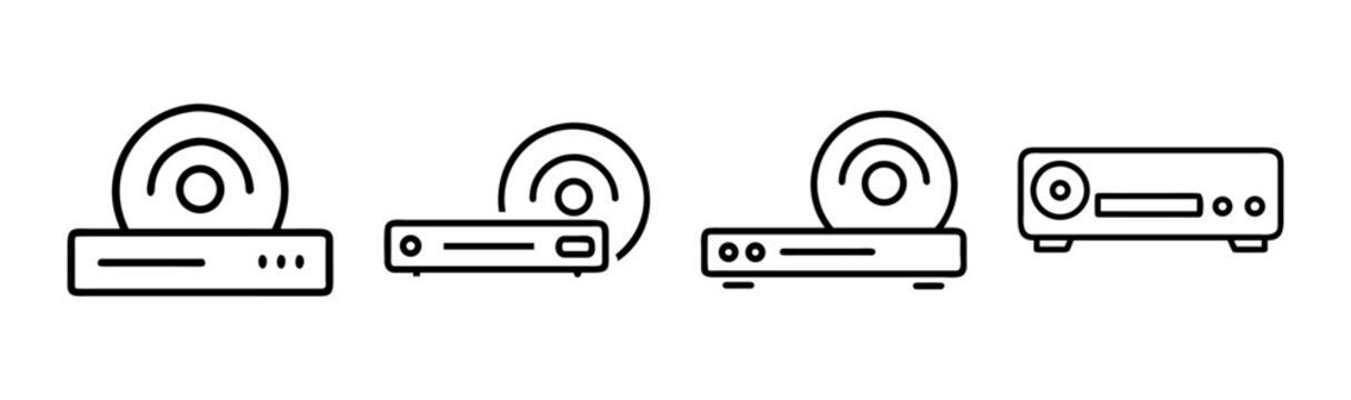 Outline icons set of dvd player and media disk