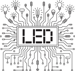 LED Circuit Line Art Vector – Technology Light Bulb and Electronic Design Illustration, technology, 