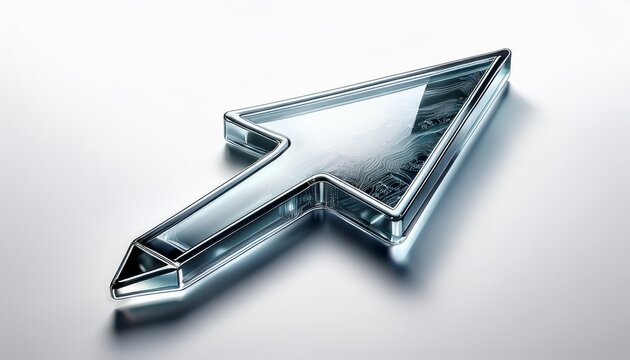 glassy mouse cursor pointing on a white background representing digital navigation and selection